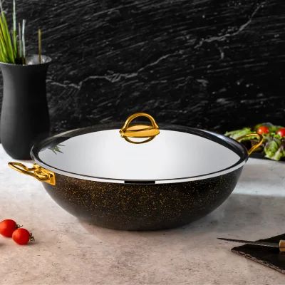 Evren 38 Cm Paslanmaz Kapaklı Wok Tencere 4,5 Lt